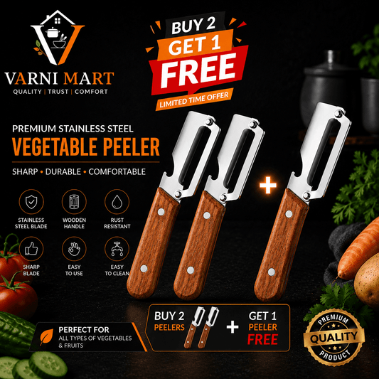 🔥 BUY 2 GET 1 FREE – 3-Piece Wooden Handle Vegetable Peeler Combo | Stainless Steel