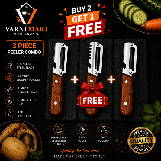 ✨ BUY 2 GET 1 FREE – Fancy Wooden Handle Vegetable Peeler Combo | 2 Classic + 1 Fancy